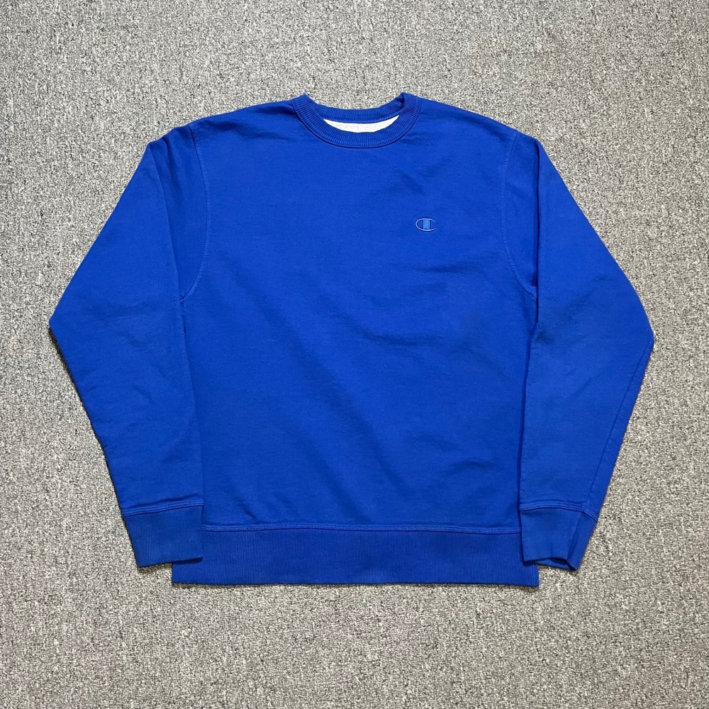 Champion Crewneck Sweatshirt Size M Blue Embroidered Logo Pullover Fleece Mens